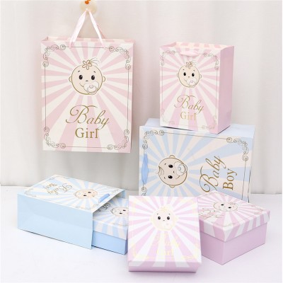 Wholesale Promotion Low MOQ Gift Baby Set Box Cute Printing Pink Colour Baby Gift Paper Box